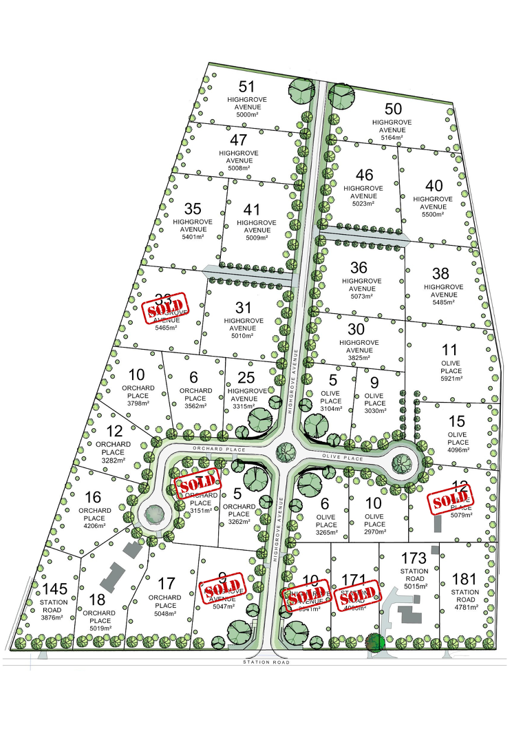 Diagram showing what sections are for sale at Highgrove Subdivision, Matamata